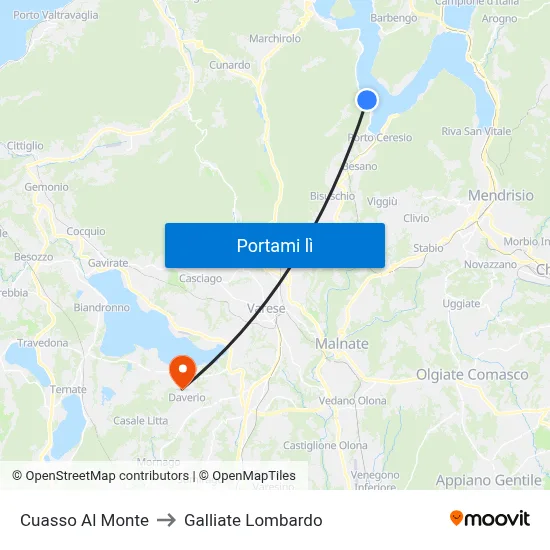 Cuasso Al Monte to Galliate Lombardo map
