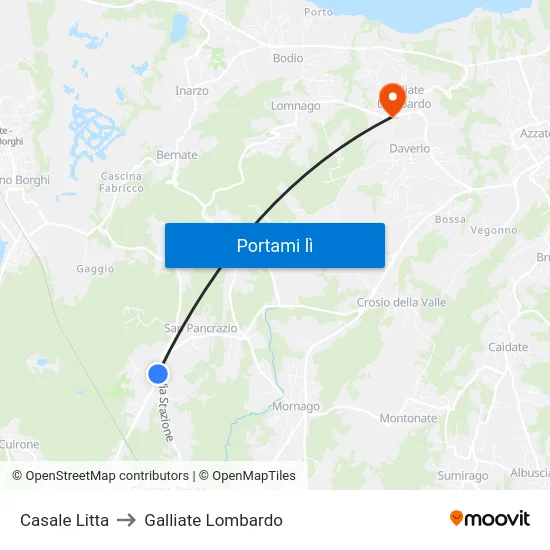 Casale Litta to Galliate Lombardo map