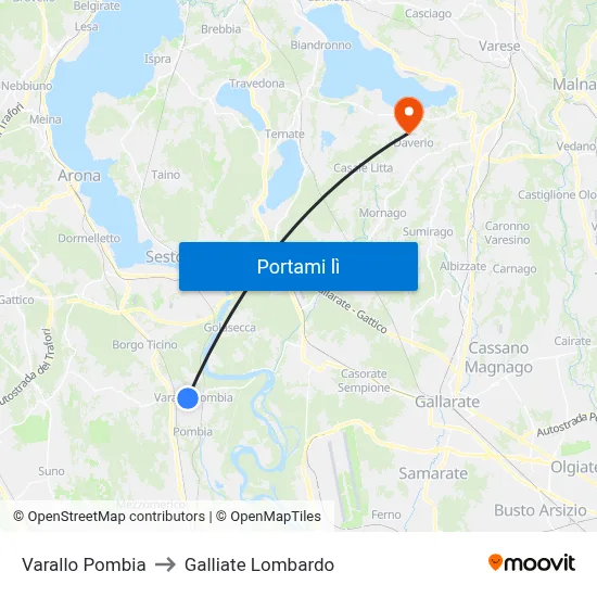 Varallo Pombia to Galliate Lombardo map