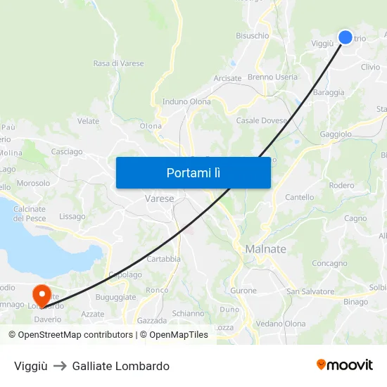 Viggiù to Galliate Lombardo map