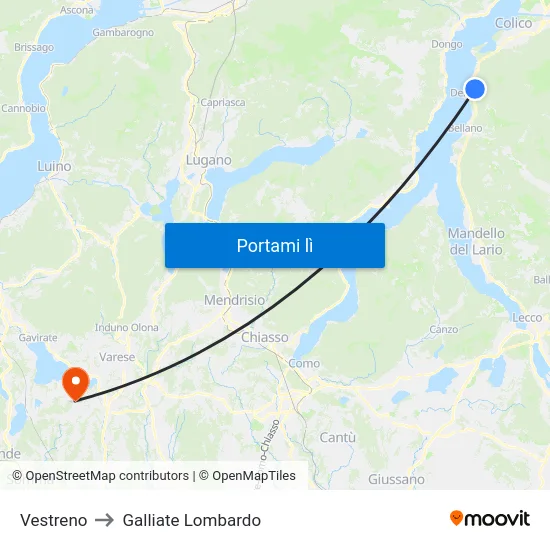 Vestreno to Galliate Lombardo map