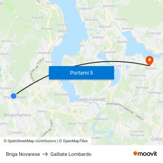 Briga Novarese to Galliate Lombardo map