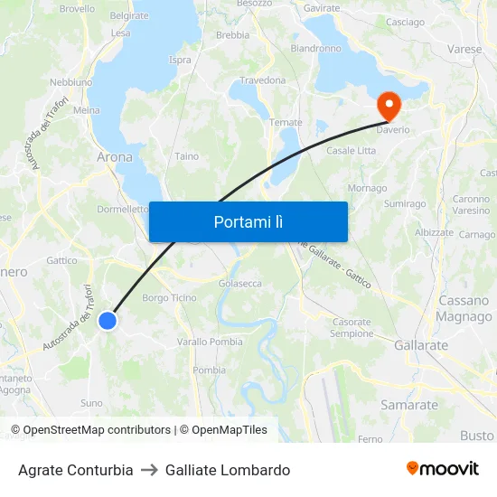 Agrate Conturbia to Galliate Lombardo map
