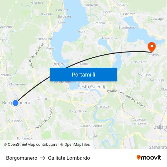 Borgomanero to Galliate Lombardo map