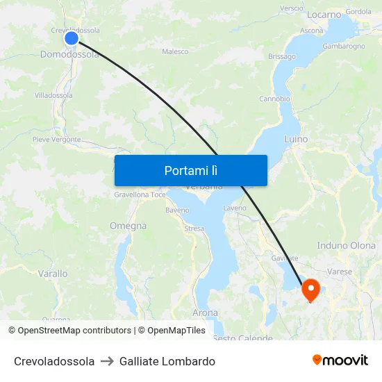 Crevoladossola to Galliate Lombardo map