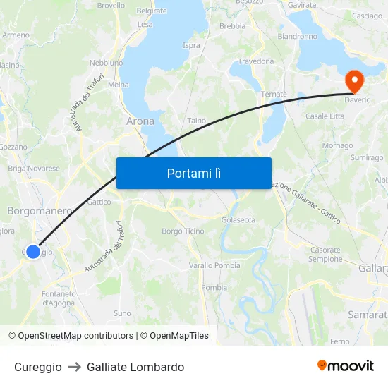 Cureggio to Galliate Lombardo map