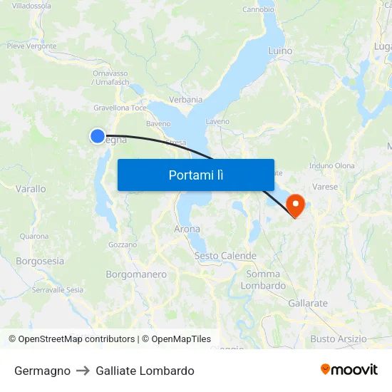 Germagno to Galliate Lombardo map
