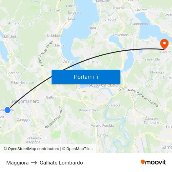 Maggiora to Galliate Lombardo map