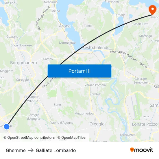 Ghemme to Galliate Lombardo map