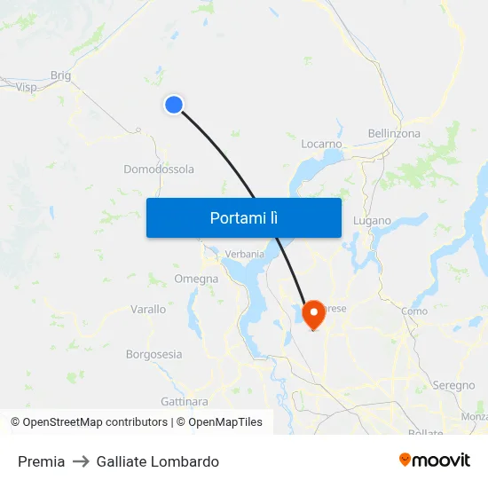 Premia to Galliate Lombardo map