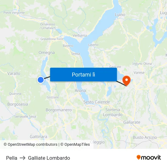 Pella to Galliate Lombardo map