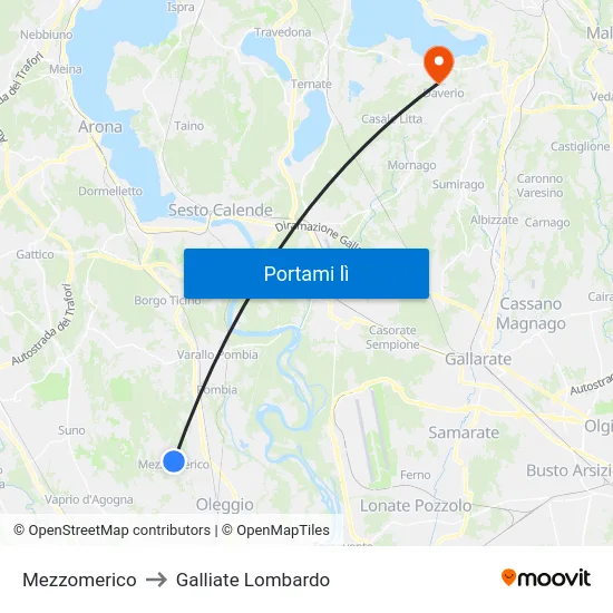 Mezzomerico to Galliate Lombardo map