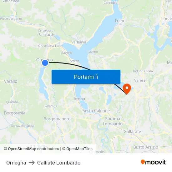 Omegna to Galliate Lombardo map