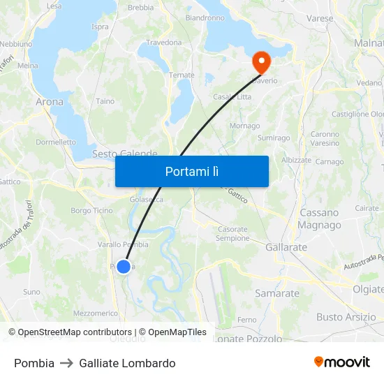 Pombia to Galliate Lombardo map