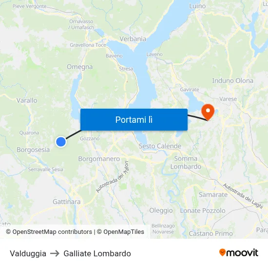 Valduggia to Galliate Lombardo map