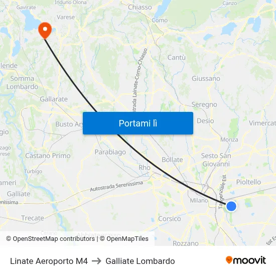 Linate Aeroporto M4 to Galliate Lombardo map