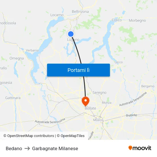 Bedano to Garbagnate Milanese map