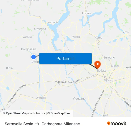 Serravalle Sesia to Garbagnate Milanese map