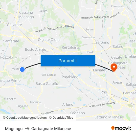 Magnago to Garbagnate Milanese map