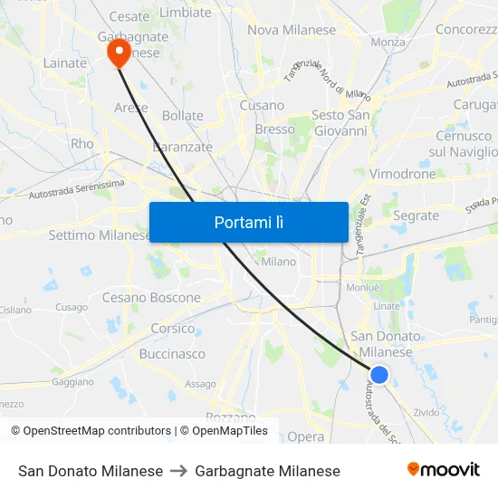 San Donato Milanese to Garbagnate Milanese map