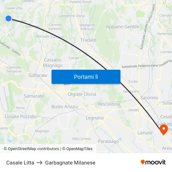 Casale Litta to Garbagnate Milanese map
