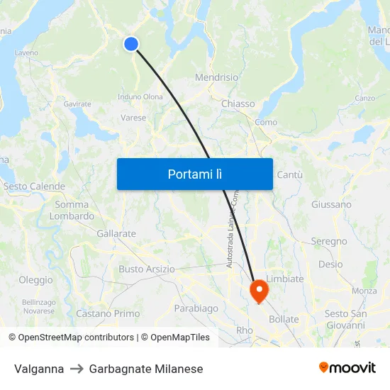 Valganna to Garbagnate Milanese map
