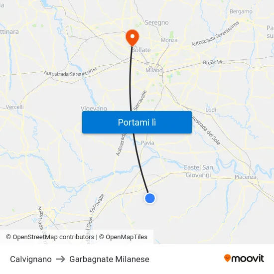 Calvignano to Garbagnate Milanese map