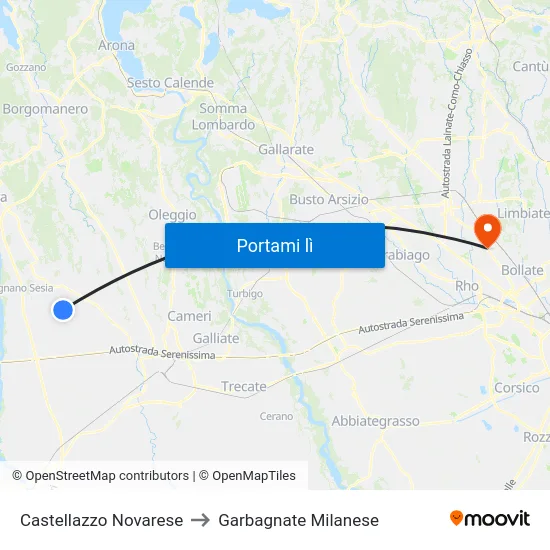 Castellazzo Novarese to Garbagnate Milanese map