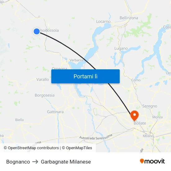Bognanco to Garbagnate Milanese map