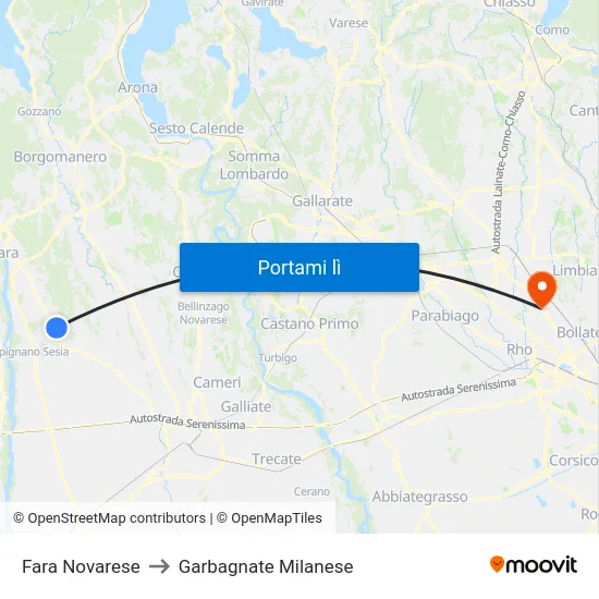 Fara Novarese to Garbagnate Milanese map