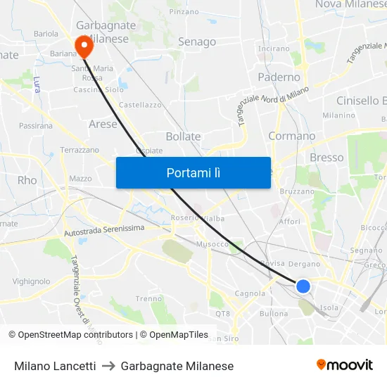 Milano Lancetti to Garbagnate Milanese map