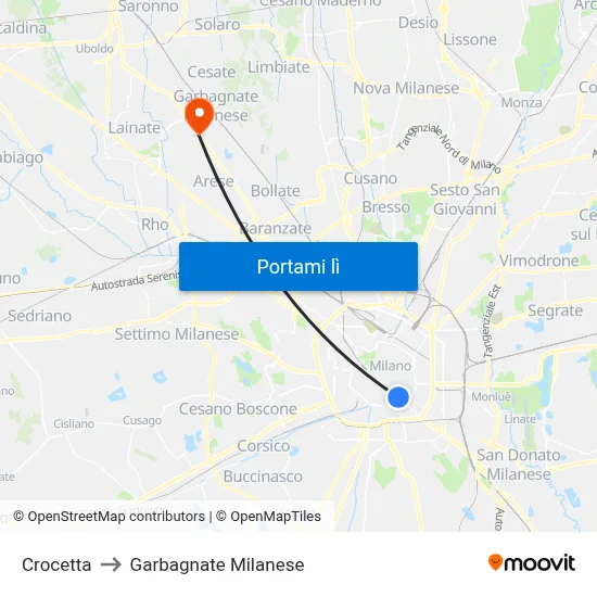 Crocetta to Garbagnate Milanese map