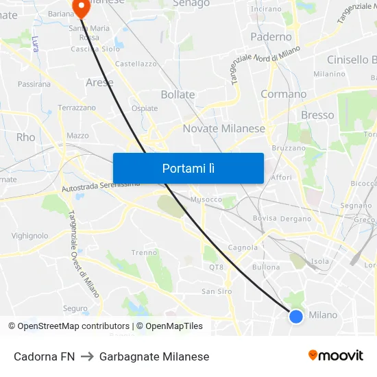 Cadorna FN to Garbagnate Milanese map