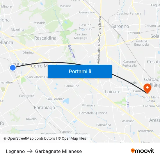 Legnano to Garbagnate Milanese map