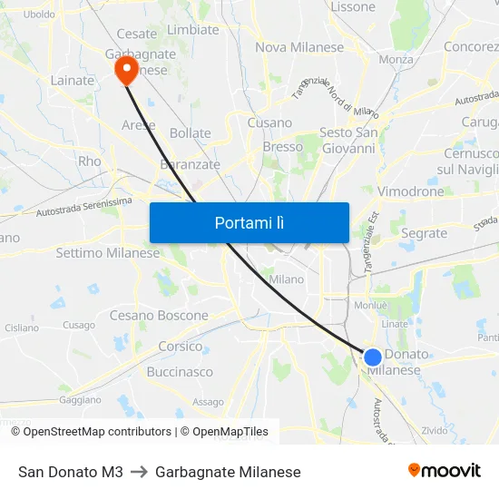 San Donato M3 to Garbagnate Milanese map