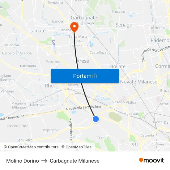 Molino Dorino to Garbagnate Milanese map