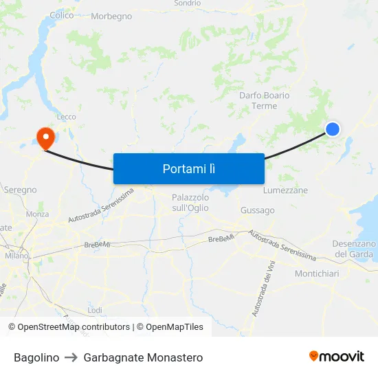 Bagolino to Garbagnate Monastero map