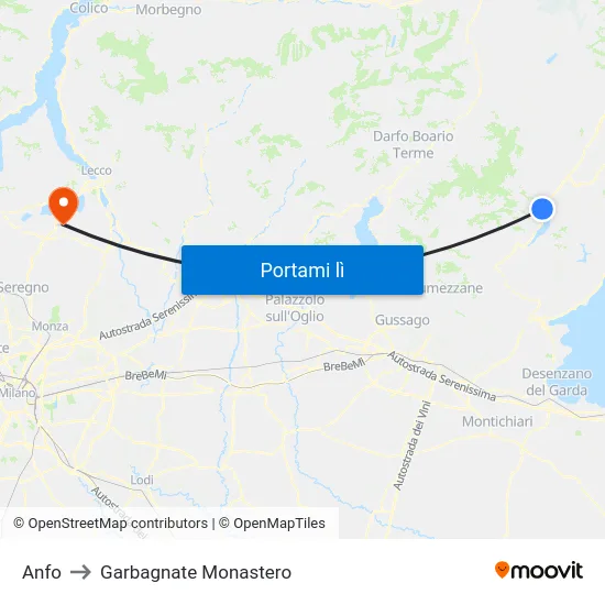 Anfo to Garbagnate Monastero map
