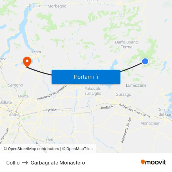Collio to Garbagnate Monastero map