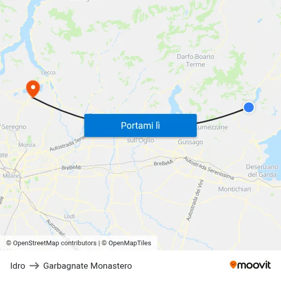 Idro to Garbagnate Monastero map