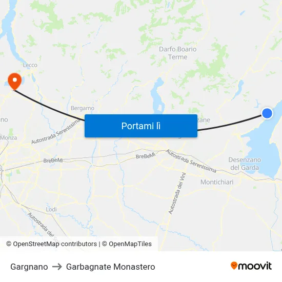 Gargnano to Garbagnate Monastero map