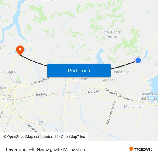 Lavenone to Garbagnate Monastero map