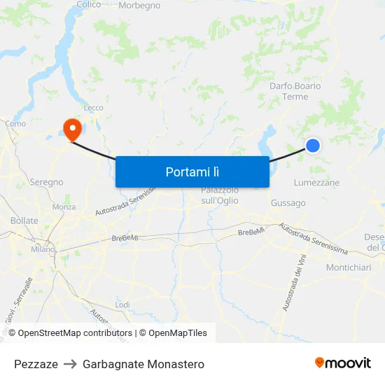 Pezzaze to Garbagnate Monastero map