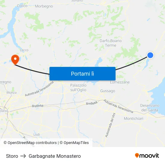 Storo to Garbagnate Monastero map