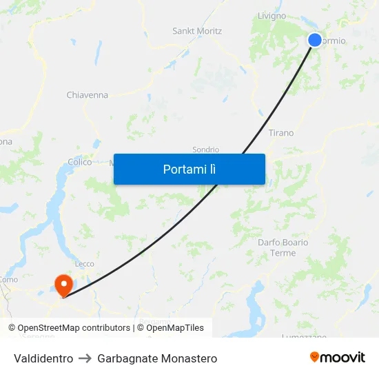 Valdidentro to Garbagnate Monastero map