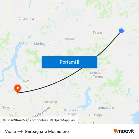 Vione to Garbagnate Monastero map