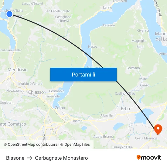 Bissone to Garbagnate Monastero map