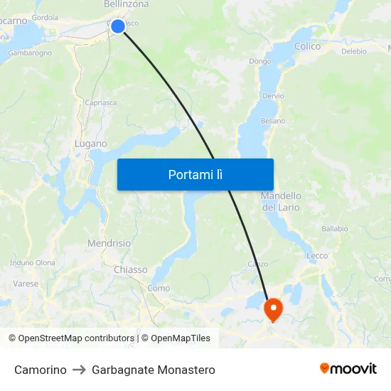 Camorino to Garbagnate Monastero map