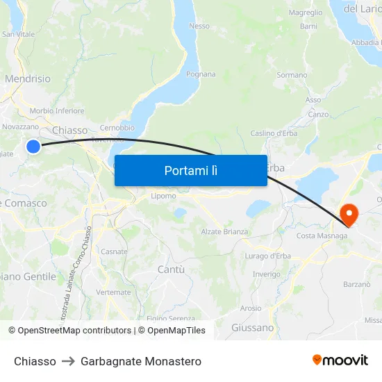 Chiasso to Garbagnate Monastero map