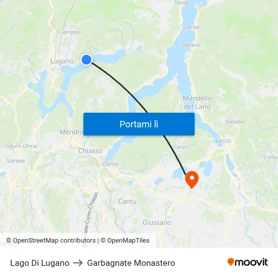 Lago Di Lugano to Garbagnate Monastero map